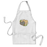 Two hearts with blossoms yellow aprons