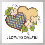 Two hearts with blossoms yellow posters