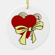 Two Hearts Yellow Ribbon Christmas Ornaments