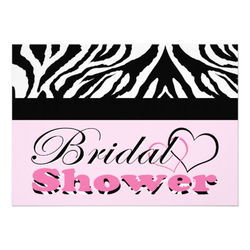 Two Hearts Zebra Pink Bridal Shower Party Invite
