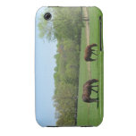 Two horses in field with trees and pond iPhone 3 covers