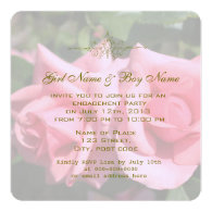 Two hot pink rose flower engagement party announcement