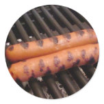 Two Hotdogs Grilling Round Stickers