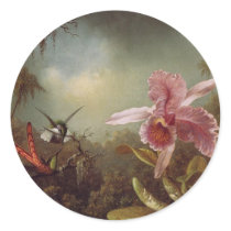 Two Humming Birds and an Orchid Round Sticker
