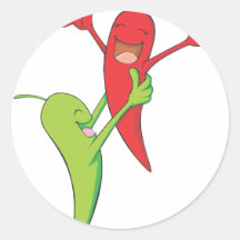 Two Joyful Chili Pepper Lovers Round Stickers