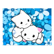 Two Kittens on Blue Background Post Cards