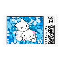 Two Kittens on Blue Background Stamps