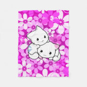 Two white cute adorable Kittens japanese style cartoon kawaii cats on Pink Background Fleece Blanket
