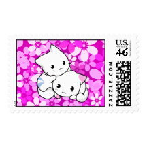 Two Kittens on pink Background Postage Stamp