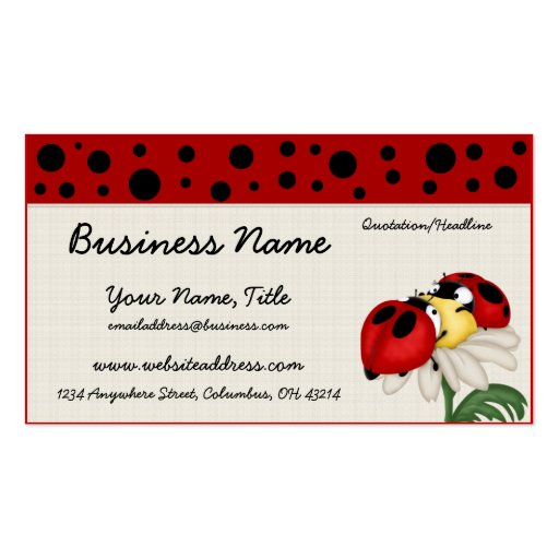 Two Ladybugs on a Flower Business Cards (front side)