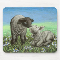 Two lambs kissing mousepads