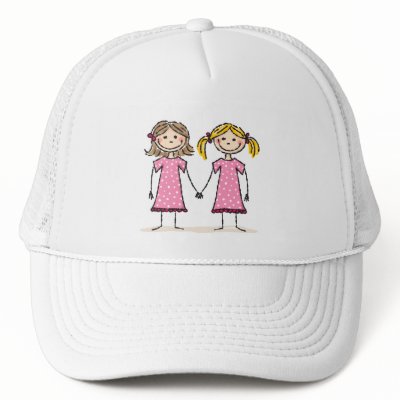 Two little girls holding hands trucker hat by MheaGifts