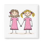 Two little girls holding hands fridge magnets