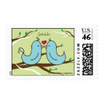 Two Little Love Birds Kissing Postage Stamp Custom