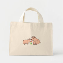 two little pigs and flower bag