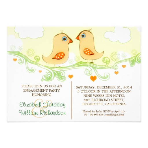 two love birds engagement party invitations (front side)