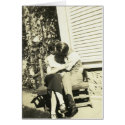 Two lovers kissing on a bench cards
