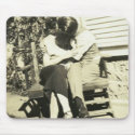 Two lovers kissing on a bench mousepads by amazingvintage Two lovers kissing on a bench mousepads