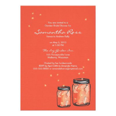 Two Mason Jars & Fireflies Bridal Shower Custom Invitations