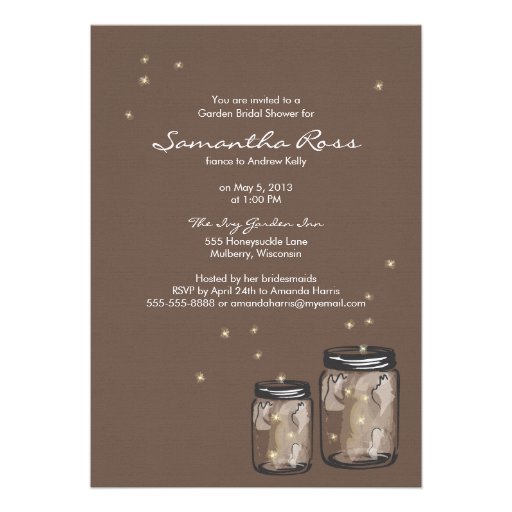 Two Mason Jars & Fireflies Bridal Shower Announcement