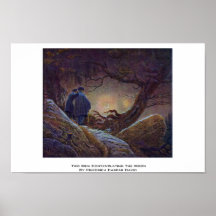Two Men Contemplating The Moon By Friedrich Caspar Poster