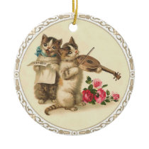 Two Musical Kittens Sing and Play Violin Christmas Ornament