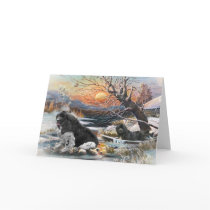 Two Newfoundlands A winter scene cards by friskybiz Two Newfoundlands A winter scene cards