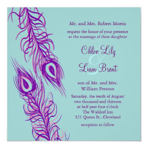 Two of a Kind Peacock Feathers 5.25x5.25 Square Paper Invitation Card