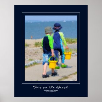 Two on the Beach Navy Border Poster