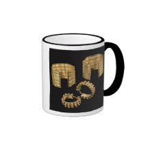 Two open facetted bracelets and a pair of earrings coffee mugs