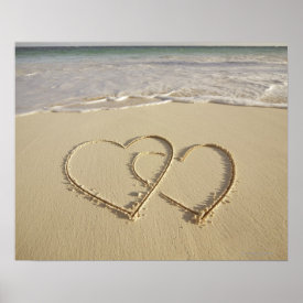 Two overlying hearts drawn on the beach print