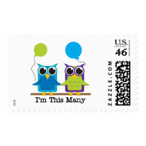 Two Owls I'm This Many Birthday Tshirts Postage Stamp