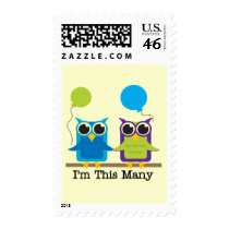 Two Owls I'm This Many Birthday Tshirts Postage Stamp