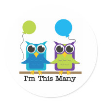 Two Owls I'm This Many Round Stickers
