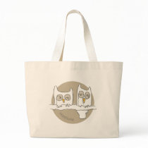 Two Owls on a Branch Canvas Bags