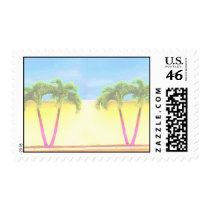 Two Palm Retro Trees Sky Faded Stamp