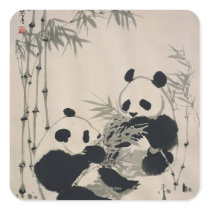 Two Pandas Square Stickers
