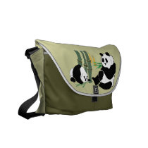 Two Pandas With Mango And Bamboo On Messenger Bag at Zazzle