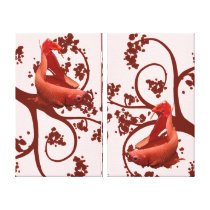 Two Panels with Two Red Betta Fighting Fish Gallery Wrapped Canvas