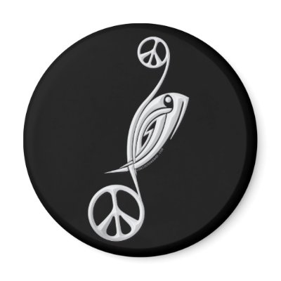 Two Peace Tribal Fish Fridge Magnet by Curious Dreams