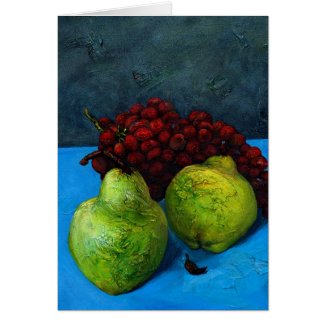 two pears with grape vine card