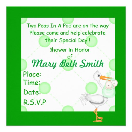 TWO PEAS IN A POD BABY SHOWER  INVITATION  GIRL OR