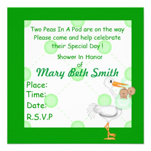 TWO PEAS IN A POD BABY SHOWER TWINS INVITATIONS