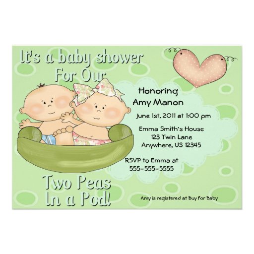 Two Peas in a Pod Boy Girl Baby Shower Invitation (front side)