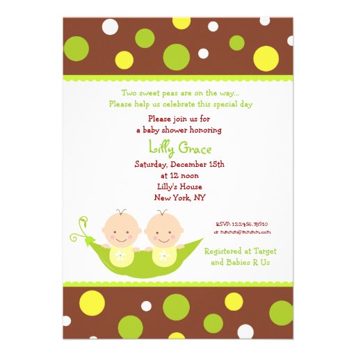 Two Peas In A Pod Twins Baby Shower Invitations from Zazzle.com