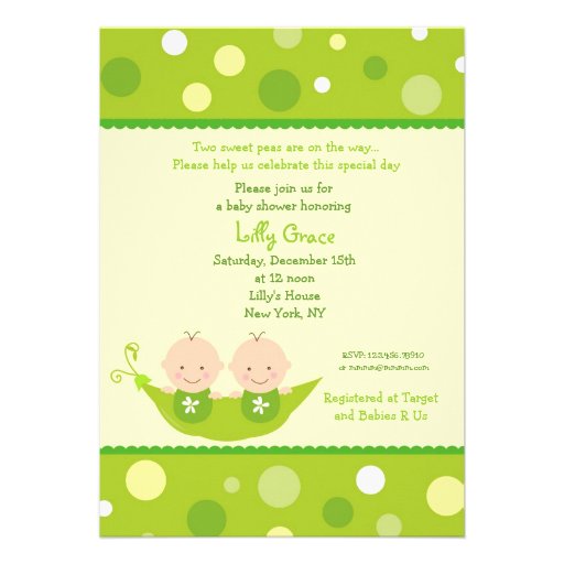 Two Peas In A Pod Twins Baby Shower Invitations (front side)