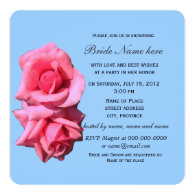 two perfect rose flowers in blue, bridal shower invitations
