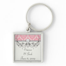two pink and cream elegant damask keychain