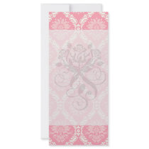 two pink and cream elegant damask custom rack cards