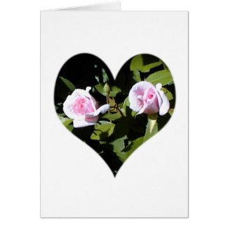 Two pink roses within a heart card